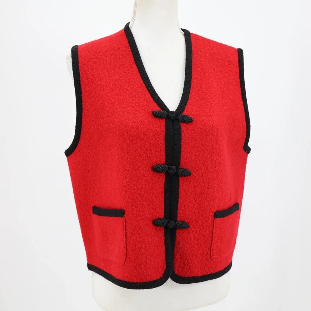Herman Geist Red Boiled Wool Waistcoat Vest Alpine Folk Cottagecore‎ M